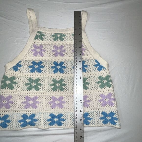 American Eagle Floral High Neck Sweater Tank Top Crocheted Size Small - Picture 4 of 6